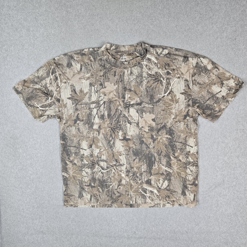 Hollister Men Shirt XL Brown Camouflage Grunge Boxy Short Sleeve Heavyweight